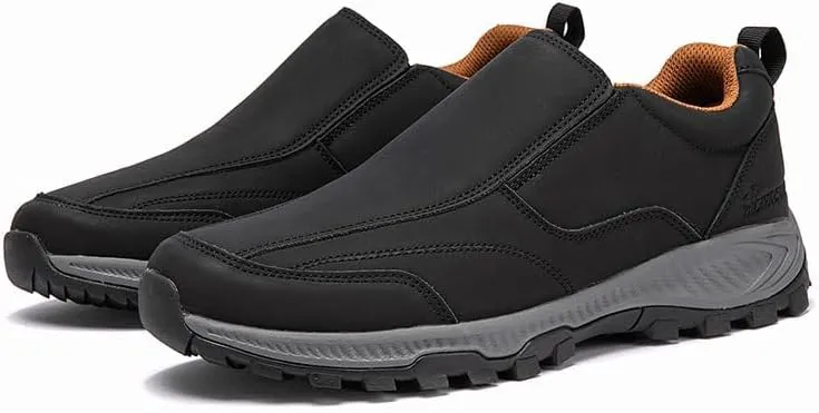Men's Hands Free Slip On Walking Leather Shoes Loafers Slip-ins Working Dress Casual Outdoor Lightweight Cushioning Comfortable Breathable Hiking All-Terrain Ankle Boots Trekking