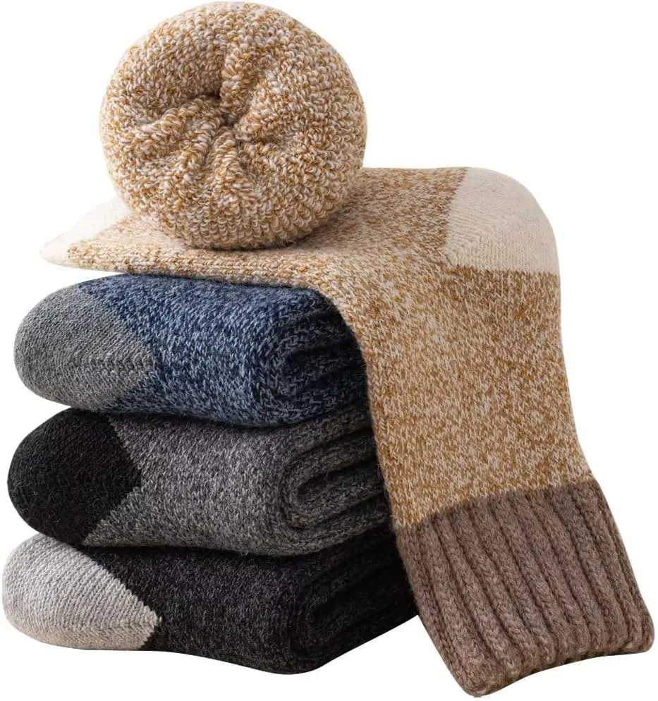 Mens Heavy Thick Wool Socks - Soft Warm Comfort Winter Crew Socks (Pack of 3/5),Multicolor,One Size 7-12