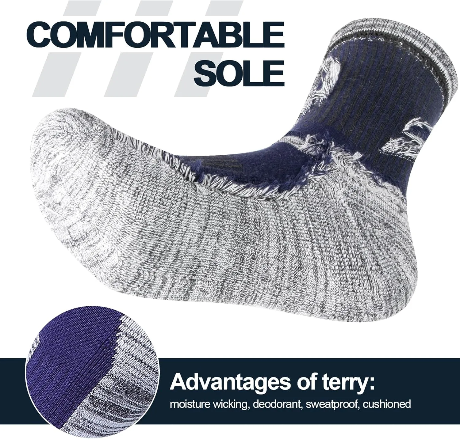Men's Hiking Socks - Moisture Wicking, Cushioned, Comfort Work Socks for Men, 5 Pairs