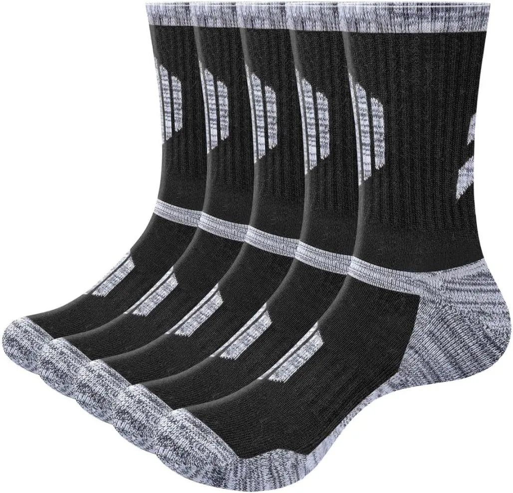 Men's Hiking Socks - Moisture Wicking, Cushioned, Comfort Work Socks for Men, 5 Pairs