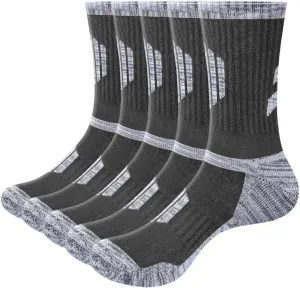 Men's Hiking Socks - Moisture Wicking, Cushioned, Comfort Work Socks for Men, 5 Pairs
