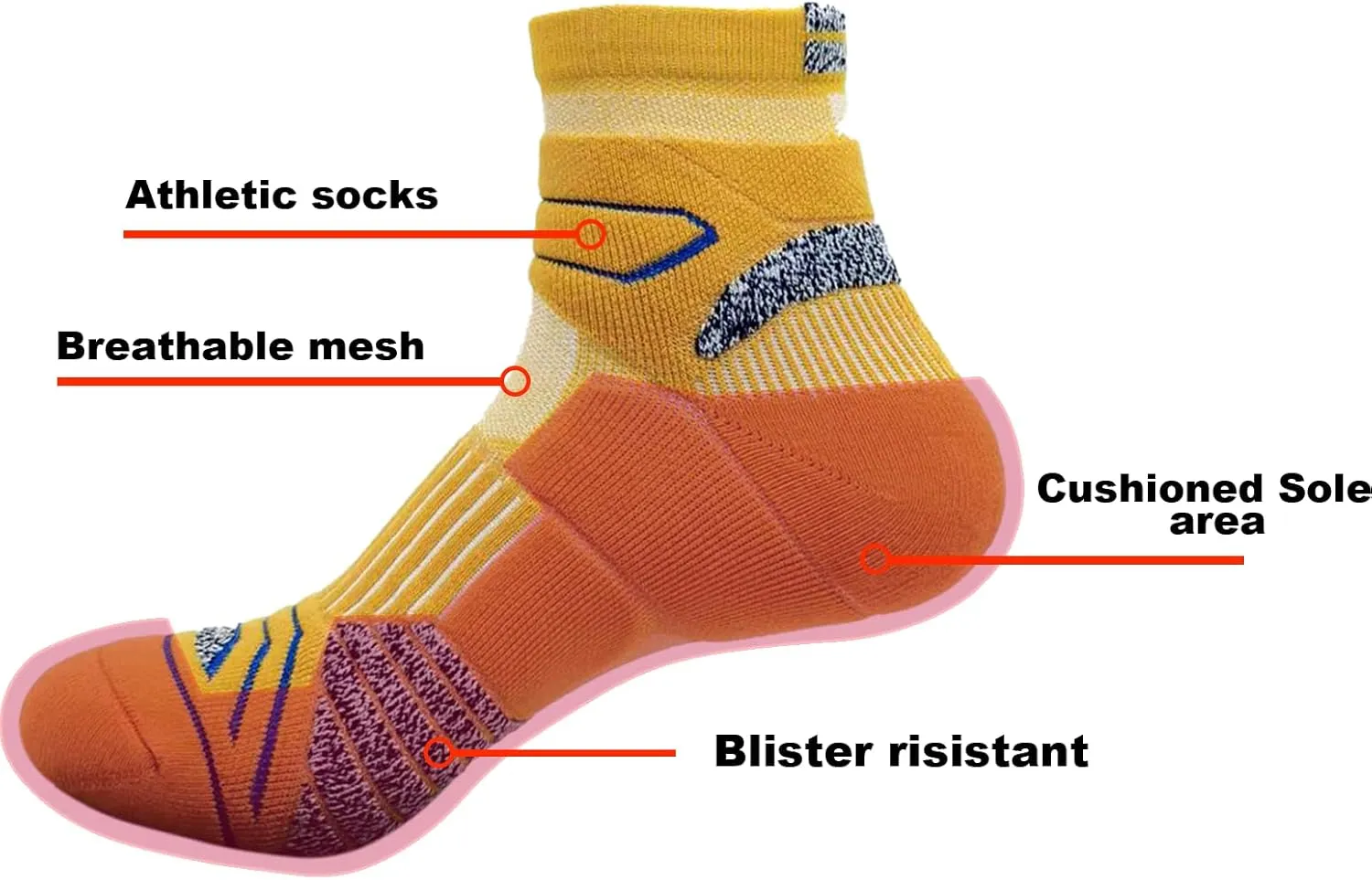 Men's Running Socks 3 Pairs Cushioned Anti-Blister Athletic Basketball Socks