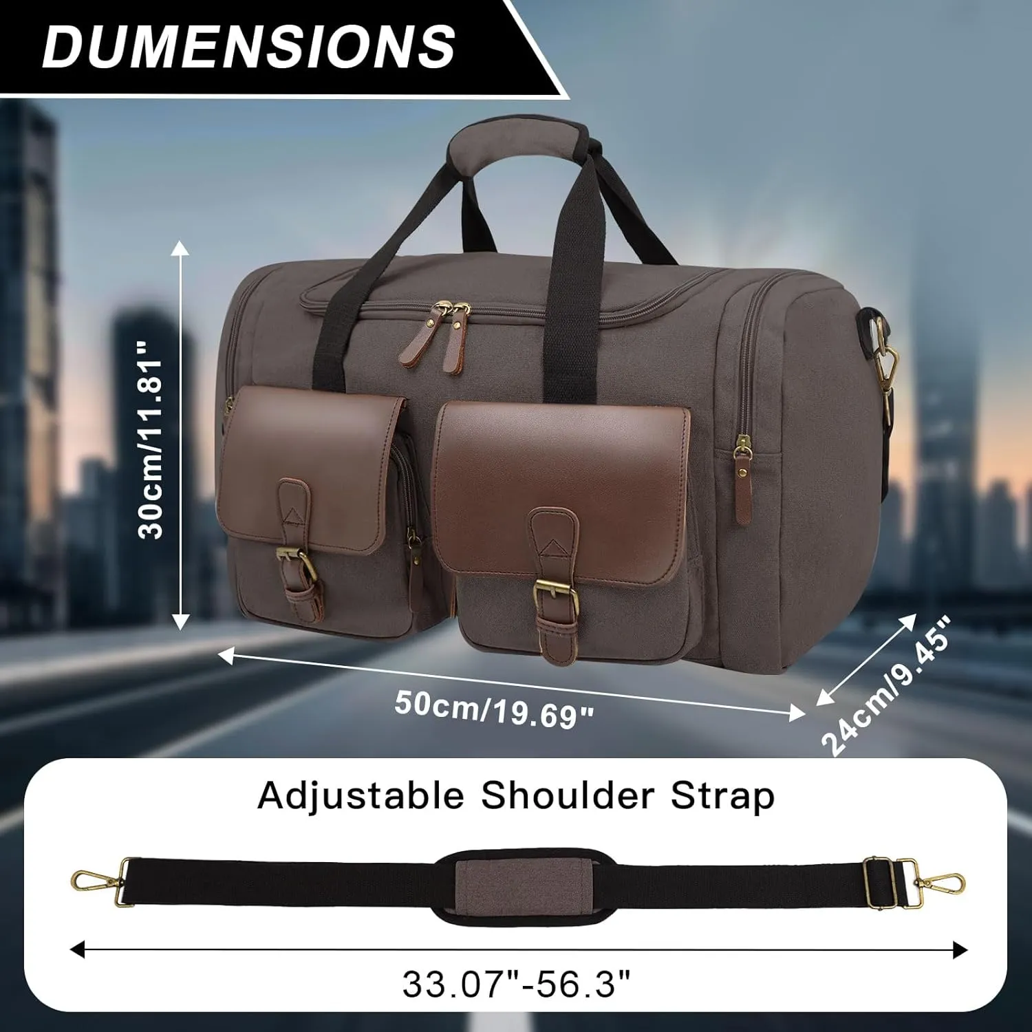 Men's Weekender Overnight Bag Multi-Compartment, Carry-On Travel Gym Bag for Men, Retro Design,Gray