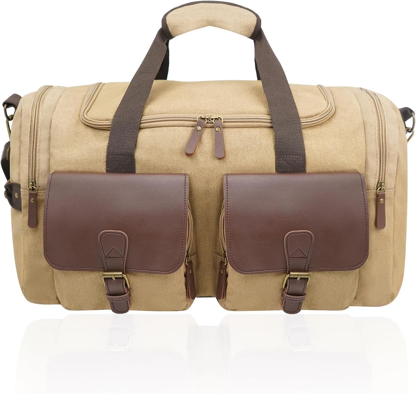 Men's Weekender Overnight Bag Multi-Compartment, Carry-On Travel Gym Bag for Men, Retro Design,Khaki
