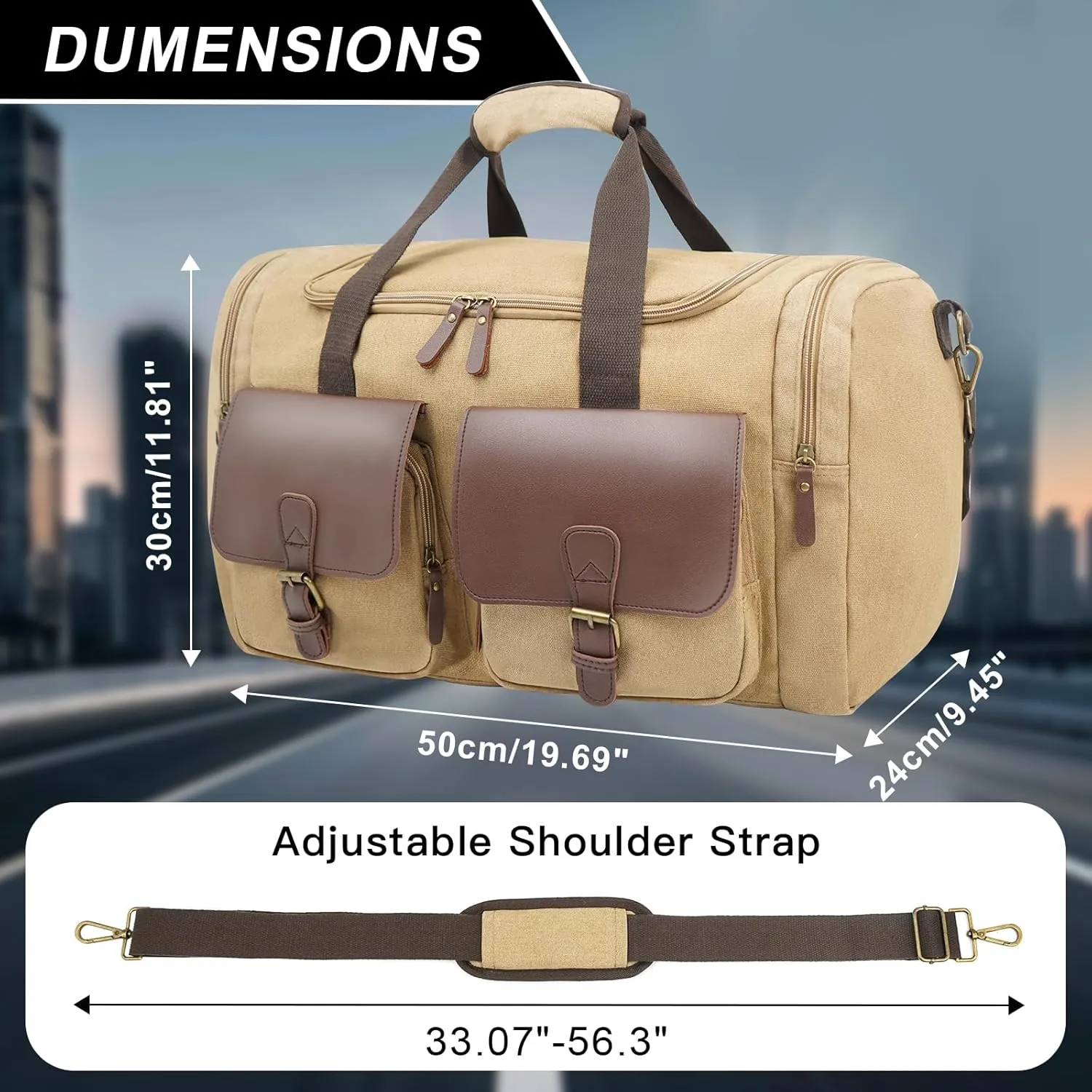 Men's Weekender Overnight Bag Multi-Compartment, Carry-On Travel Gym Bag for Men, Retro Design,Khaki