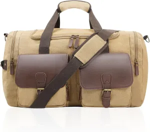 Men's Weekender Overnight Bag Multi-Compartment, Carry-On Travel Gym Bag for Men, Retro Design,Khaki
