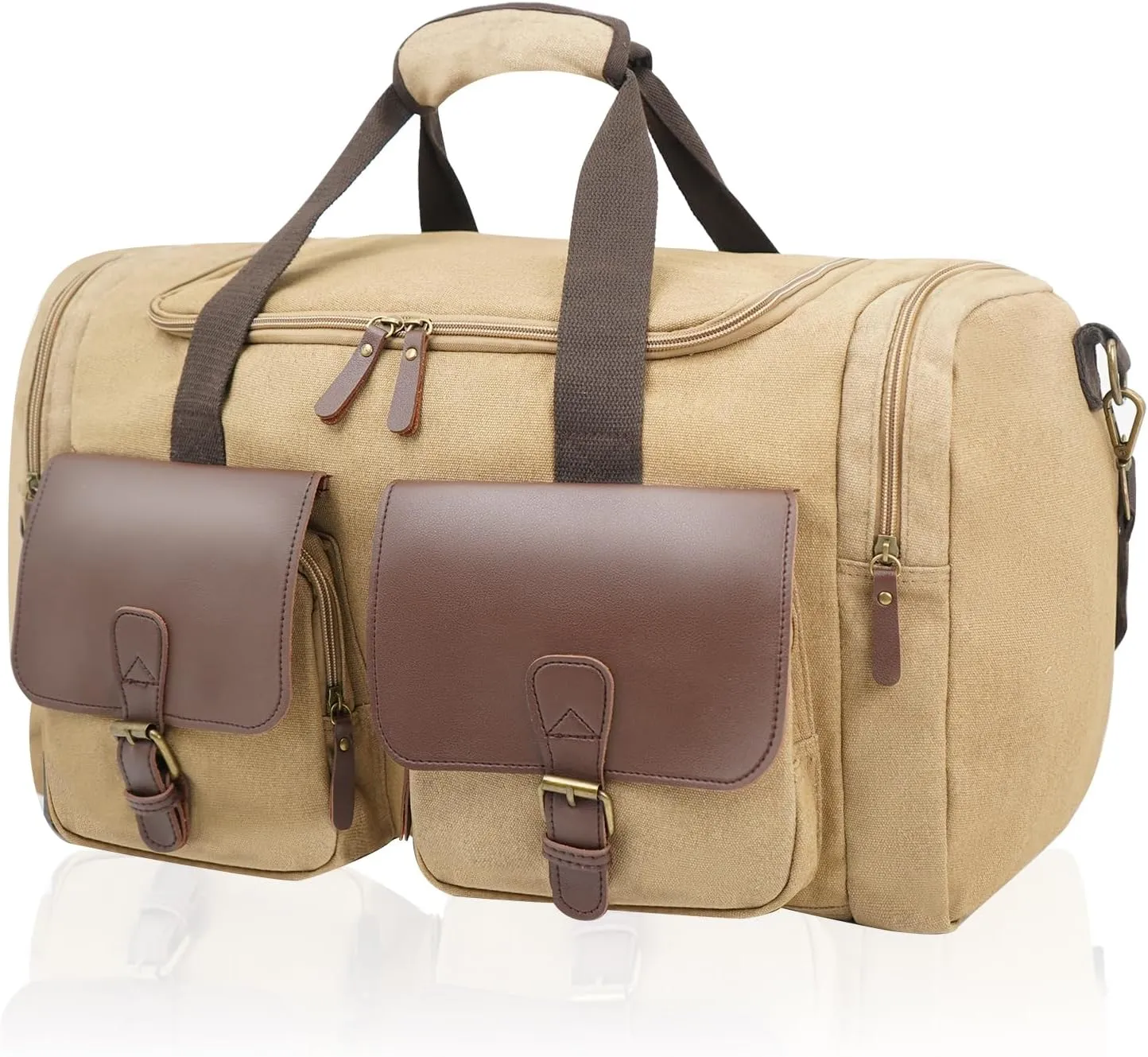 Men's Weekender Overnight Bag Multi-Compartment, Carry-On Travel Gym Bag for Men, Retro Design,Khaki