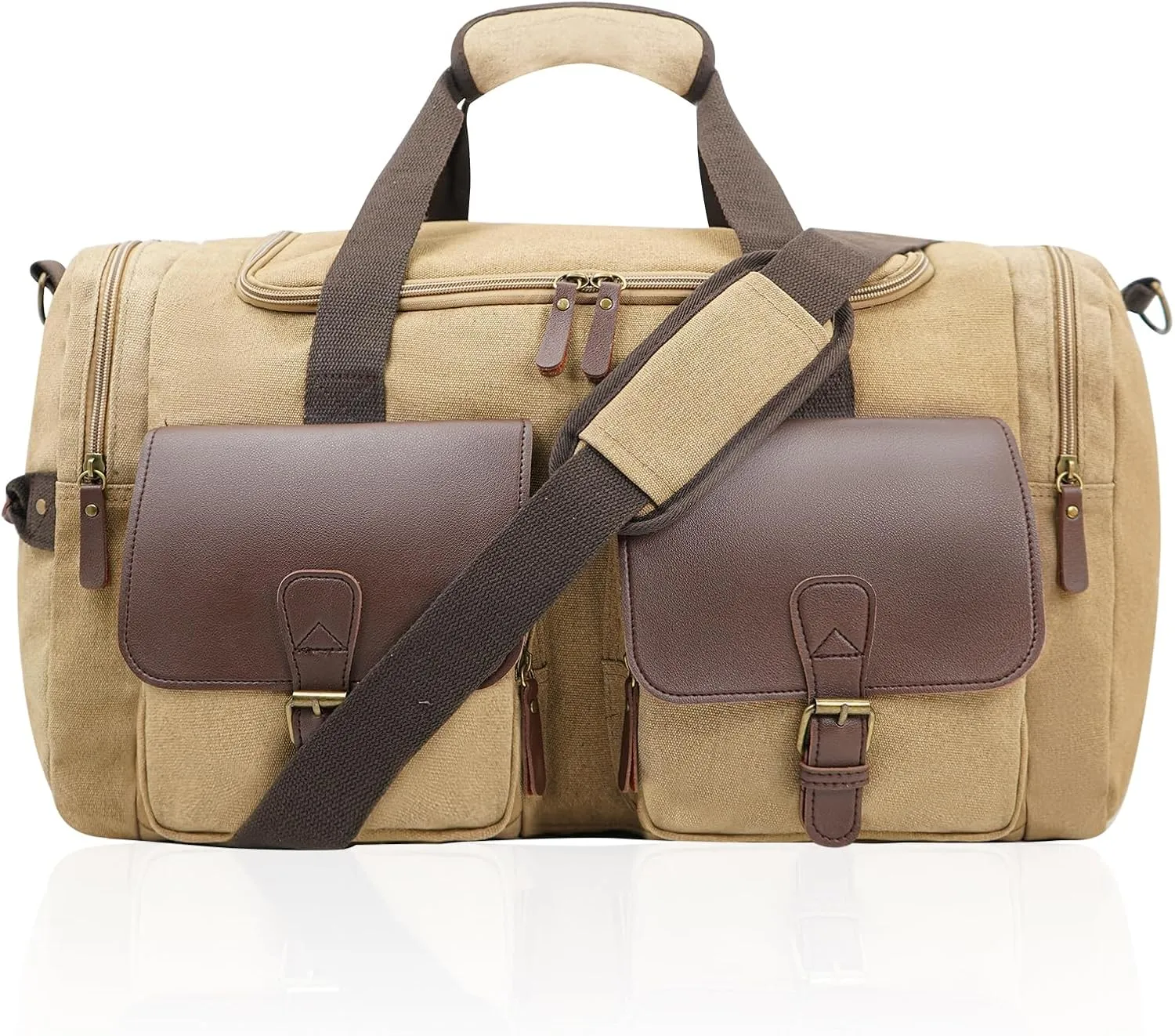 Men's Weekender Overnight Bag Multi-Compartment, Carry-On Travel Gym Bag for Men, Retro Design,Khaki
