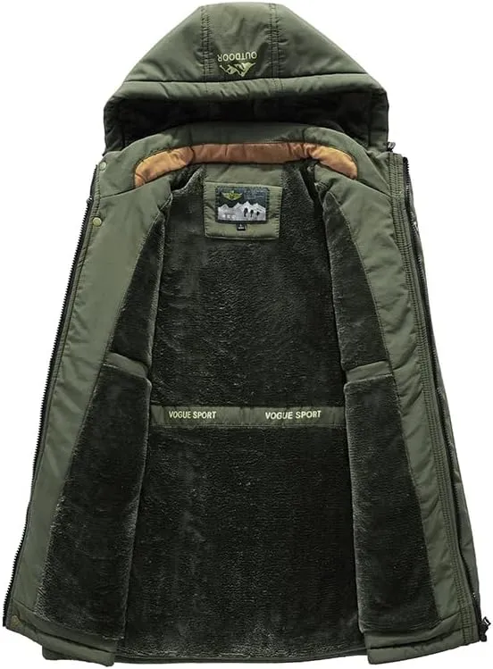 Men's Winter Outdoor Padded Safari Vest Warm Fishing Gilet with Detachable Hood Multi Pockets