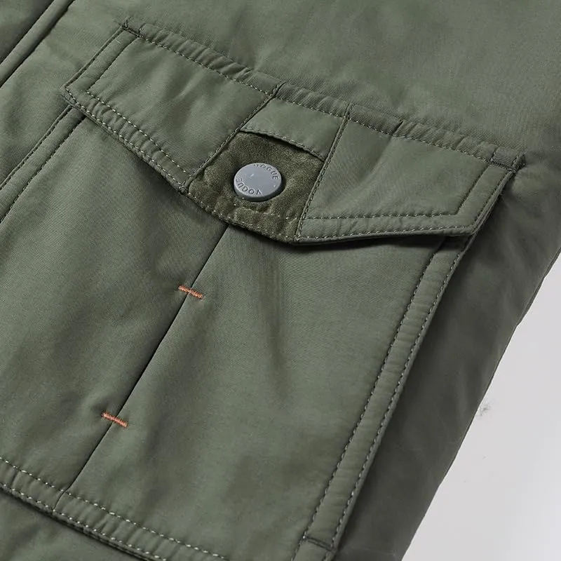 Men's Winter Outdoor Padded Safari Vest Warm Fishing Gilet with Detachable Hood Multi Pockets