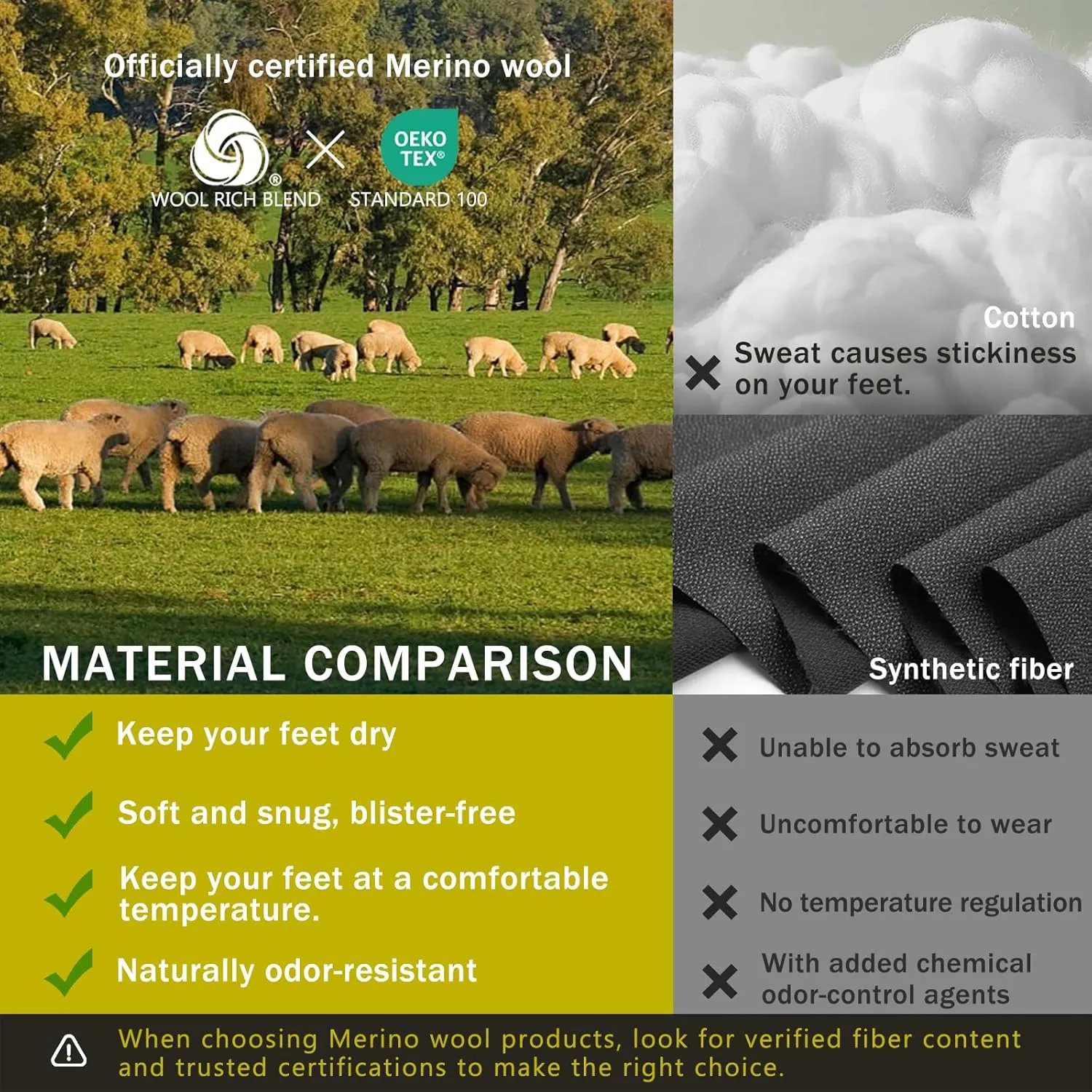 Merino Protect Merino Wool Socks for Men Warm Soft Hiking Socks Odor Resistant Crew Socks Hiking Hunting Cycling