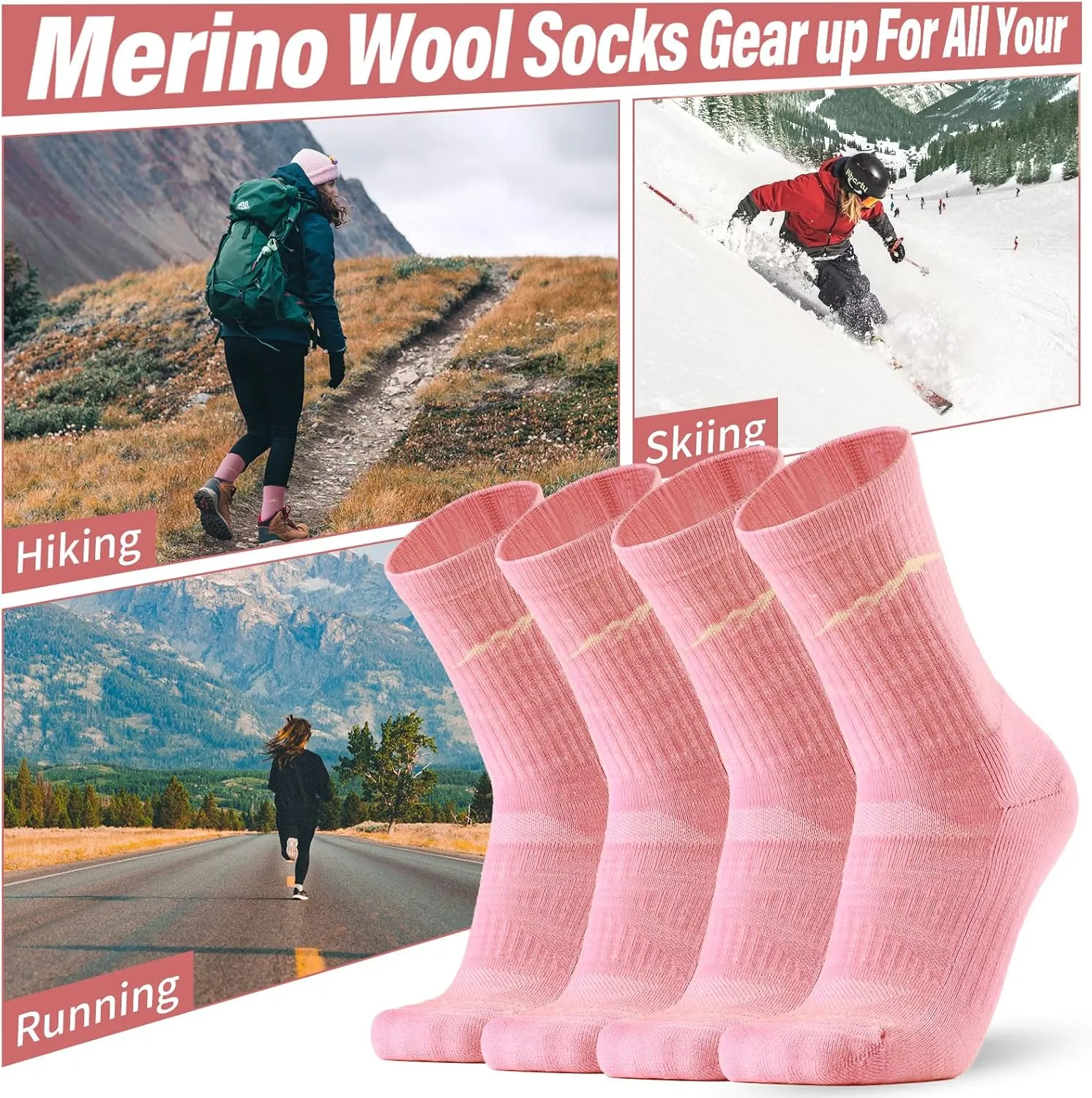 Merino Protect Merino Wool Socks for Women: Winter Hiking, Hunting, Cycling, Soft Cushion, Warm, Casual Thermal Socks