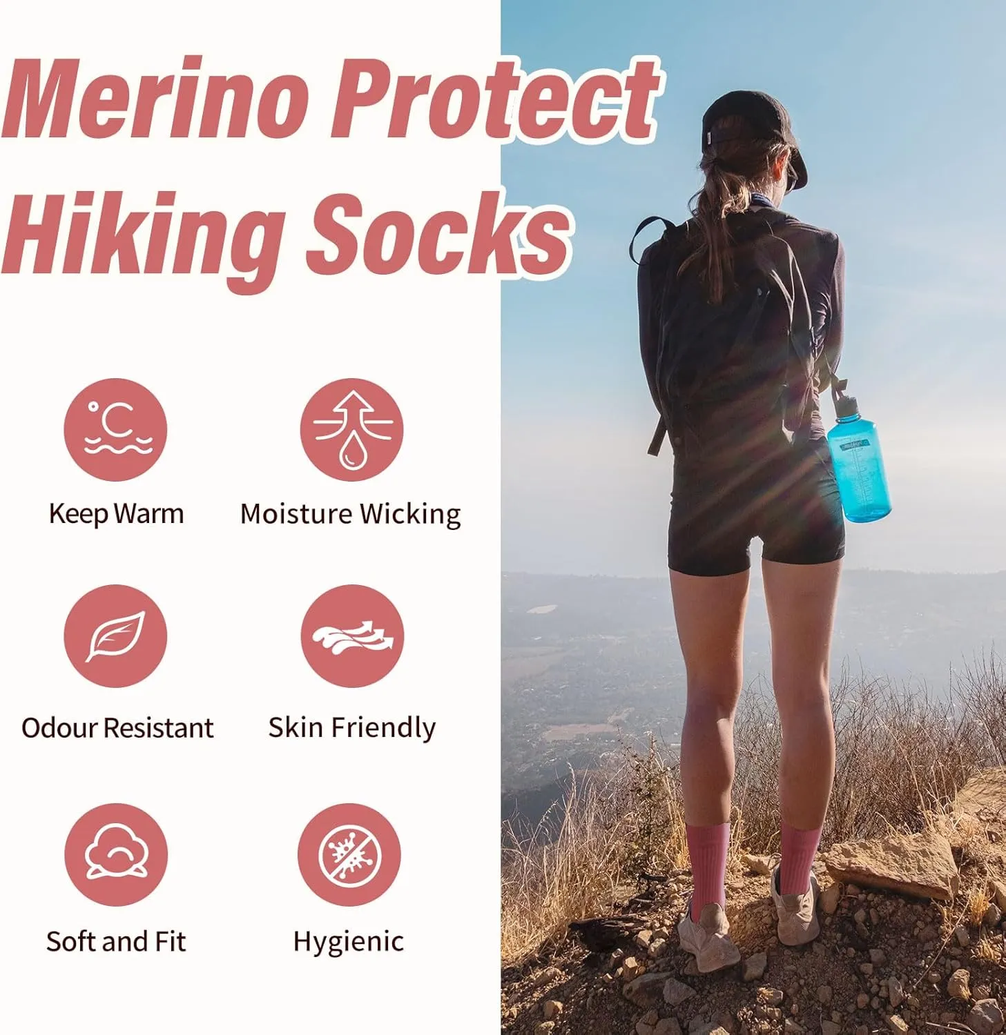 Merino Protect Merino Wool Socks for Women: Winter Hiking, Hunting, Cycling, Soft Cushion, Warm, Casual Thermal Socks