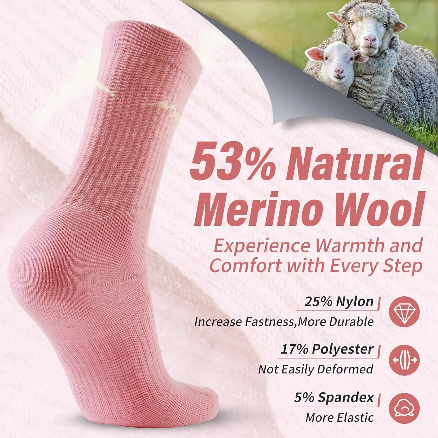 Merino Protect Merino Wool Socks for Women: Winter Hiking, Hunting, Cycling, Soft Cushion, Warm, Casual Thermal Socks