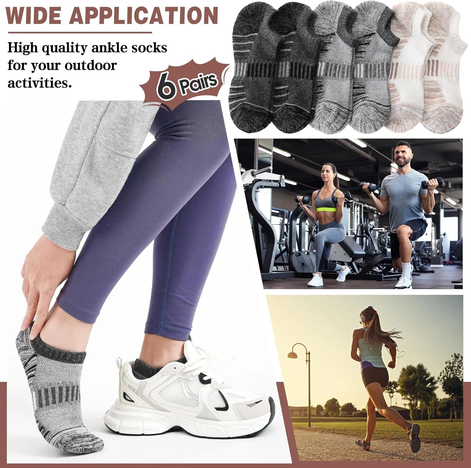 Merino Wool Ankle Athletic Running No Show Socks Cushioned Breathable Sports Warm Thick Socks for Men and Women 6 Pairs