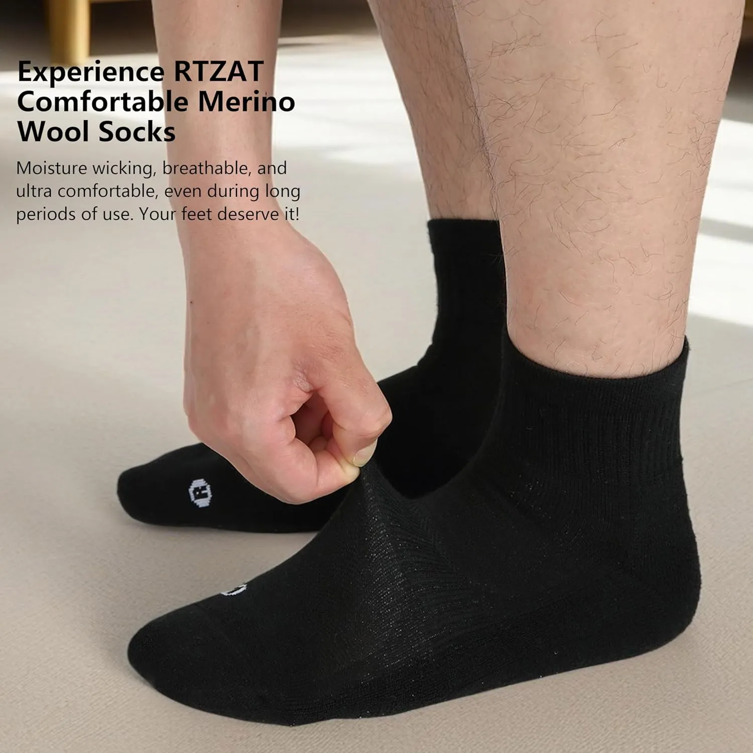 Merino Wool Ankle Socks for Men Women - Moisture-Wicking, Breathable, Arch Support, Padded Workout Year-Round Wear