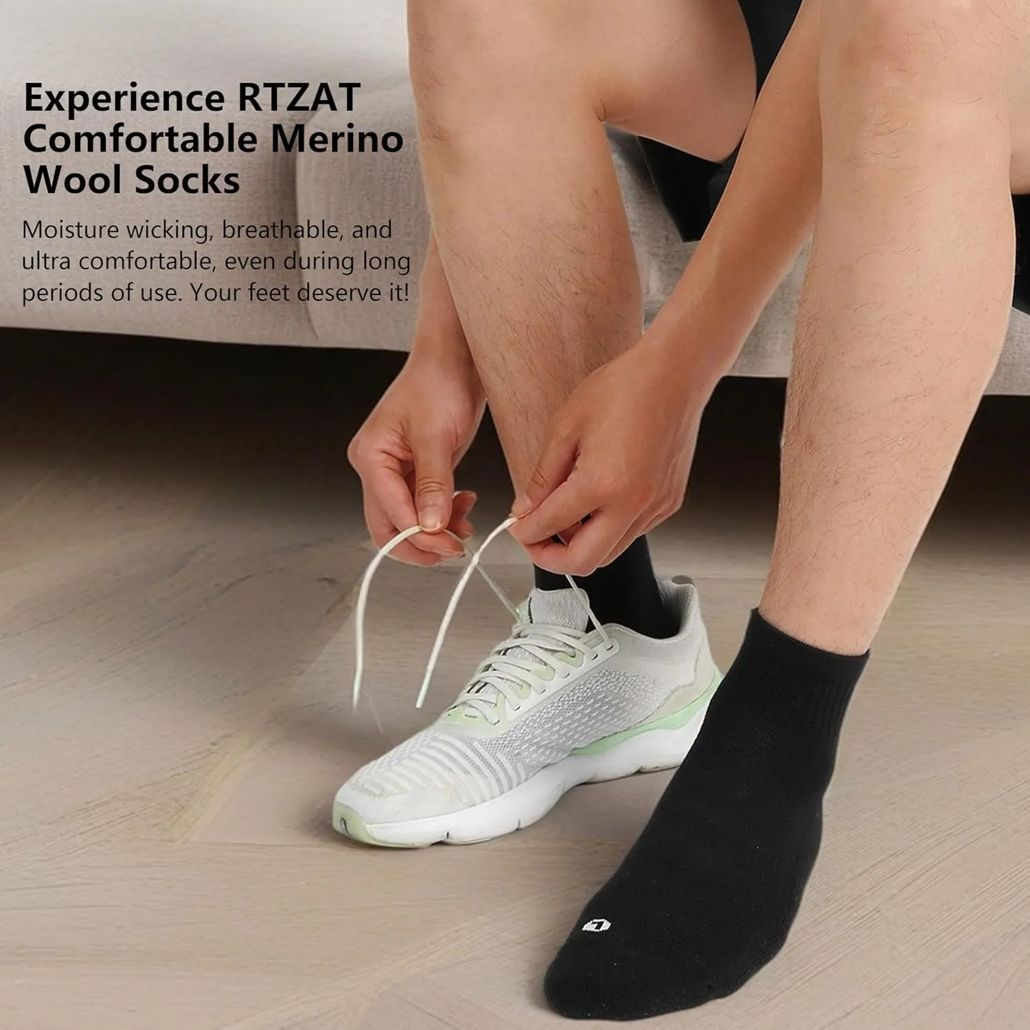 Merino Wool Ankle Socks for Men Women - Moisture-Wicking, Breathable, Arch Support, Padded Workout Year-Round Wear