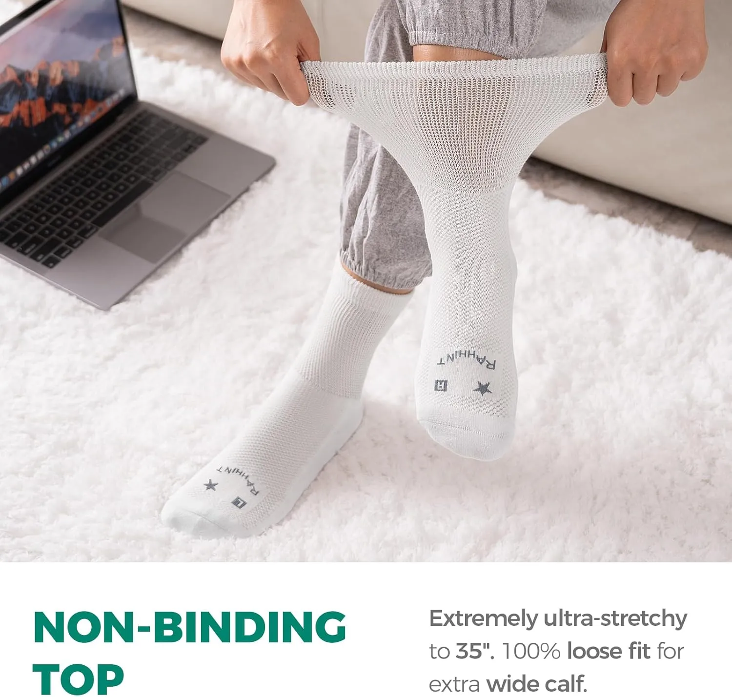 Merino Wool Diabetic Socks for Men Women Thick Warm Loose Fit Non Binding Wide Feet Soft Breathable