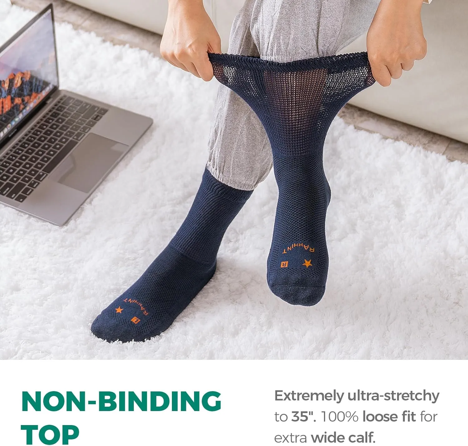 Merino Wool Diabetic Socks for Men Women Thick Warm Loose Fit Non Binding Wide Feet Soft Breathable