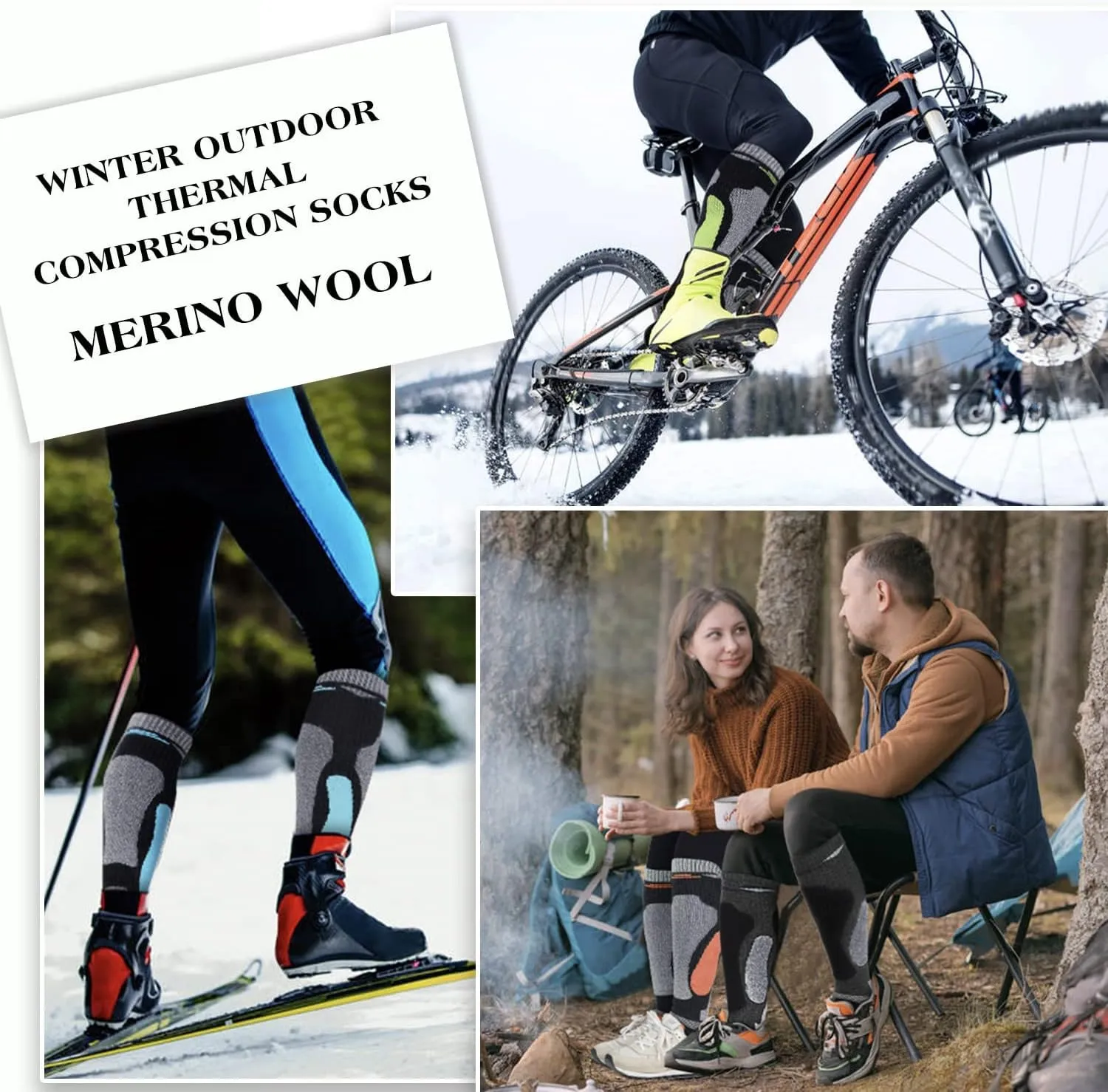 Merino Wool Ski Socks 2 Pairs for Mens Womens Knee High Thermal Snowboarding Socks for Cold Weather