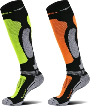 Merino Wool Ski Socks 2 Pairs for Mens Womens Knee High Thermal Snowboarding Socks for Cold Weather