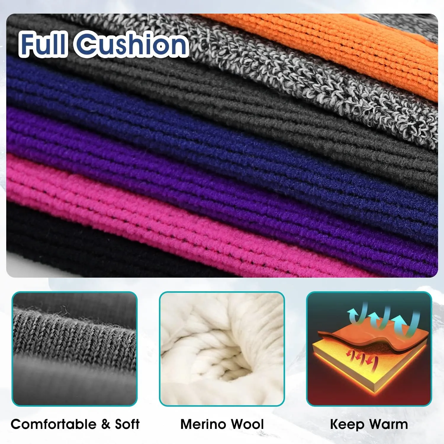 Merino Wool Ski Socks 2 Pairs for Mens Womens Knee High Thermal Snowboarding Socks for Cold Weather