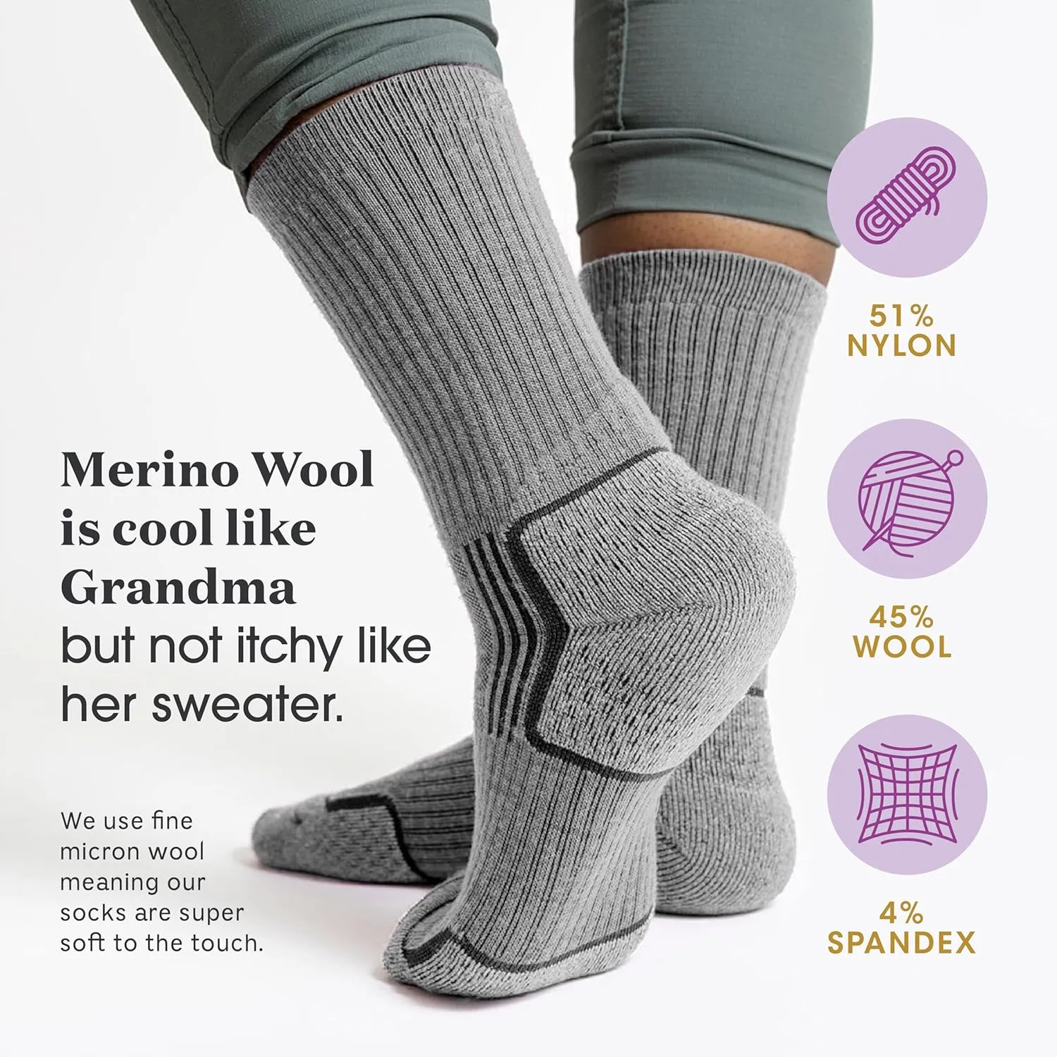 Merino Wool Socks for Women, Ladies Hiking Crew Socks for Camping, Warm Moisture Wicking Soft Cushion Boot Sock