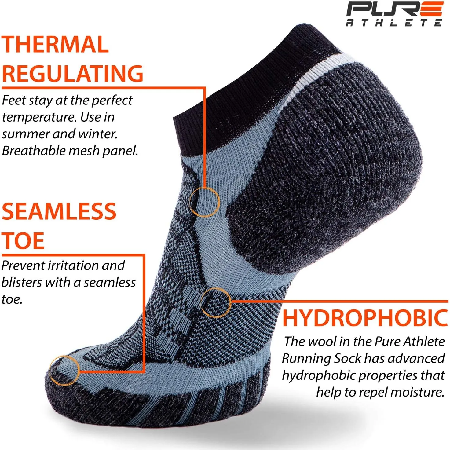 Merino Wool Socks - Low Show Cushioned Athletic Padded Running Sock