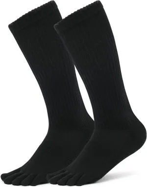 Merino Wool Toe Socks for Men & Women - 2 Pairs Winter Hiking Crew Socks Cushioned Boot Socks for Outdoor Activities