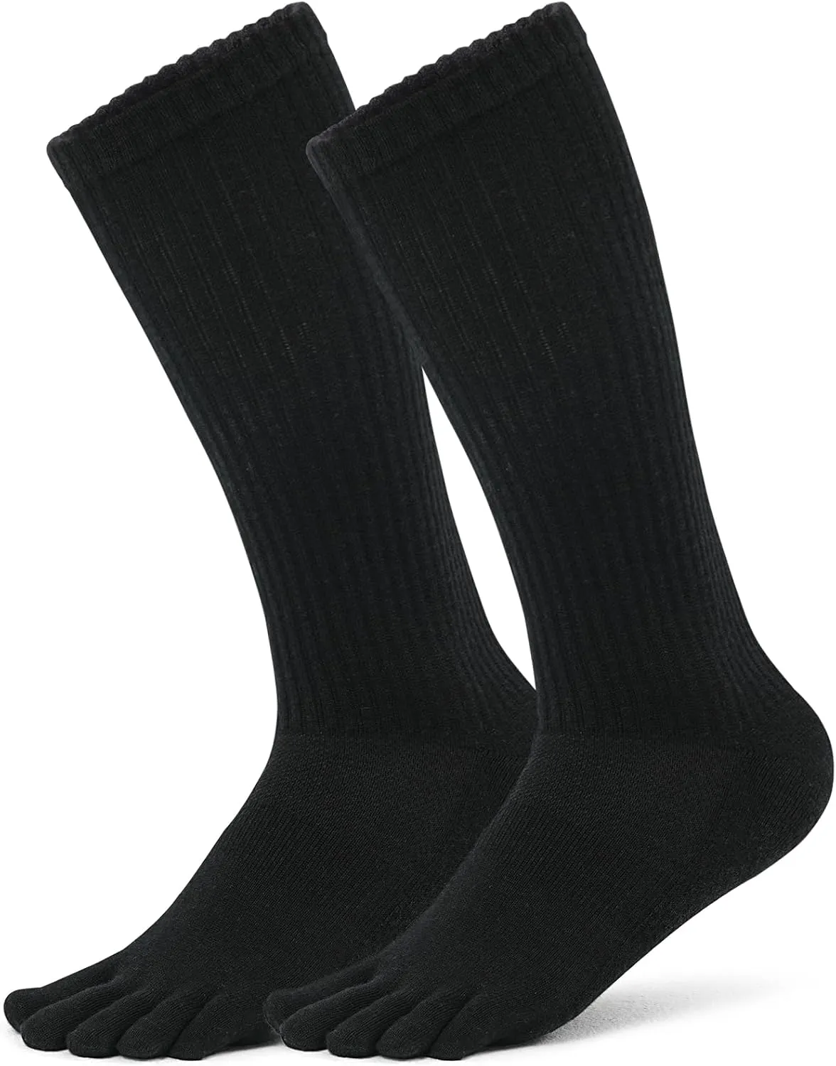 Merino Wool Toe Socks for Men & Women - 2 Pairs Winter Hiking Crew Socks Cushioned Boot Socks for Outdoor Activities