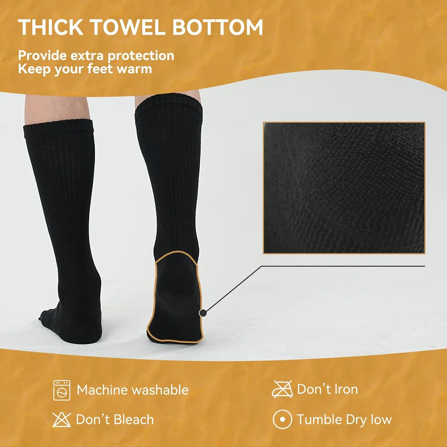 Merino Wool Toe Socks for Men & Women - 2 Pairs Winter Hiking Crew Socks Cushioned Boot Socks for Outdoor Activities