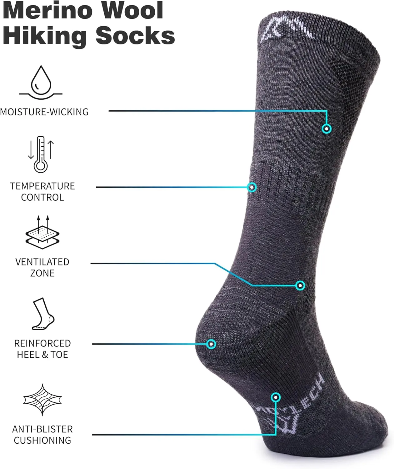 Merino.tech Merino Wool Socks for Women And Men - Merino Wool Hiking Socks Crew Style