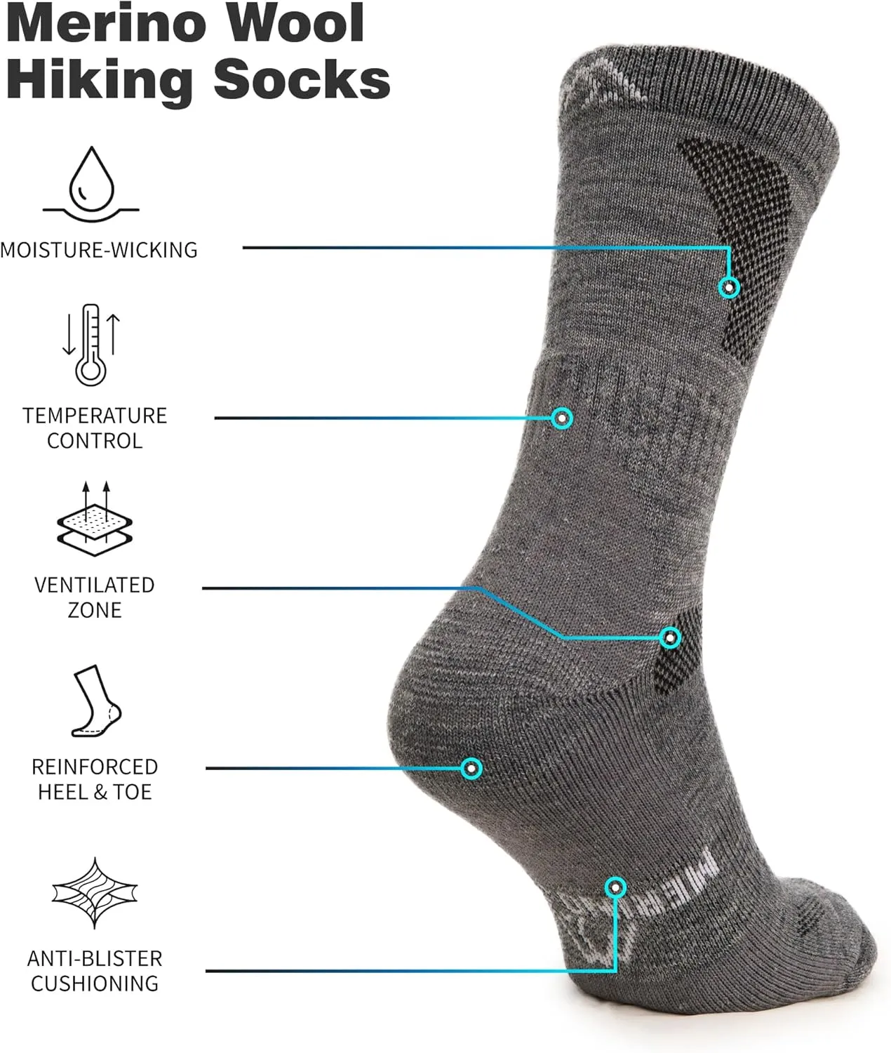Merino.tech Merino Wool Socks for Women And Men - Merino Wool Hiking Socks Crew Style