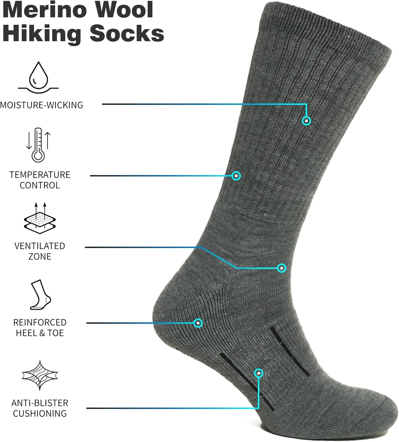 Merino.tech Merino Wool Socks for Women And Men - Merino Wool Hiking Socks Crew Style