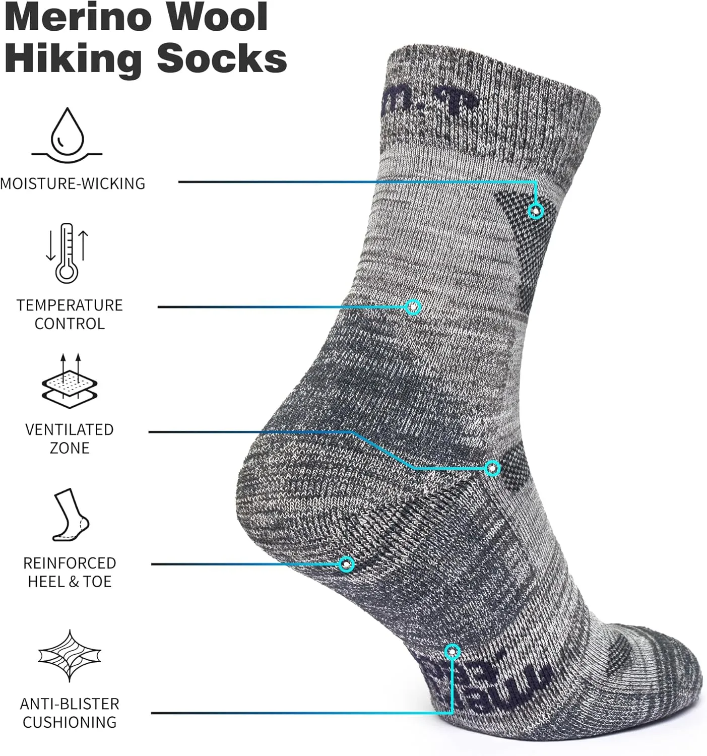 Merino.tech Merino Wool Socks for Women And Men - Merino Wool Hiking Socks Crew Style