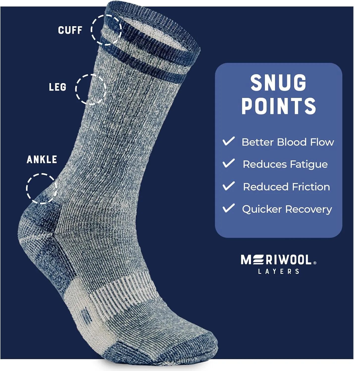 MERIWOOL 3 Pairs Merino Wool Midweight Hiking Crew Socks for Men and Women with Snug Calves –Moisture-Wicking Cushioned Socks