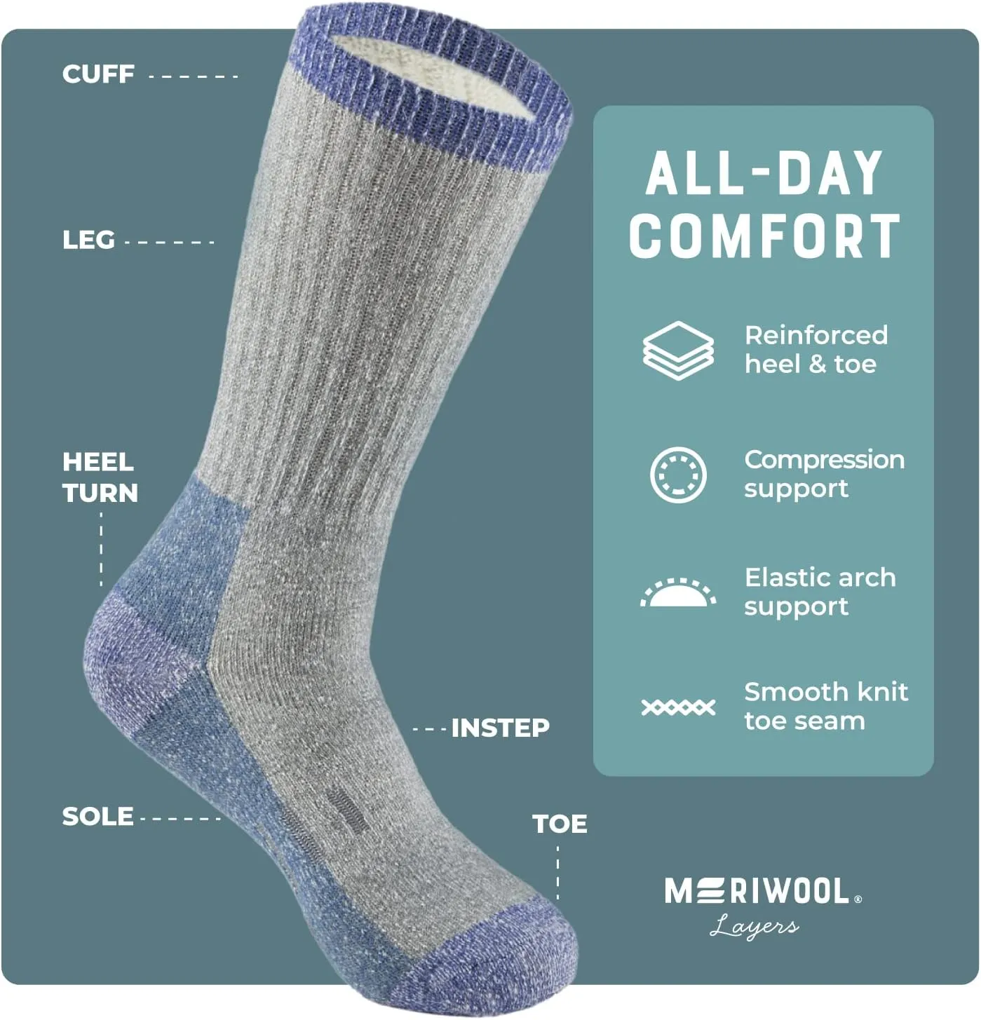 MERIWOOL Merino Wool Hiking Socks for Men and Women – 3 Pairs Midweight Cushioned – Warm n Breathable