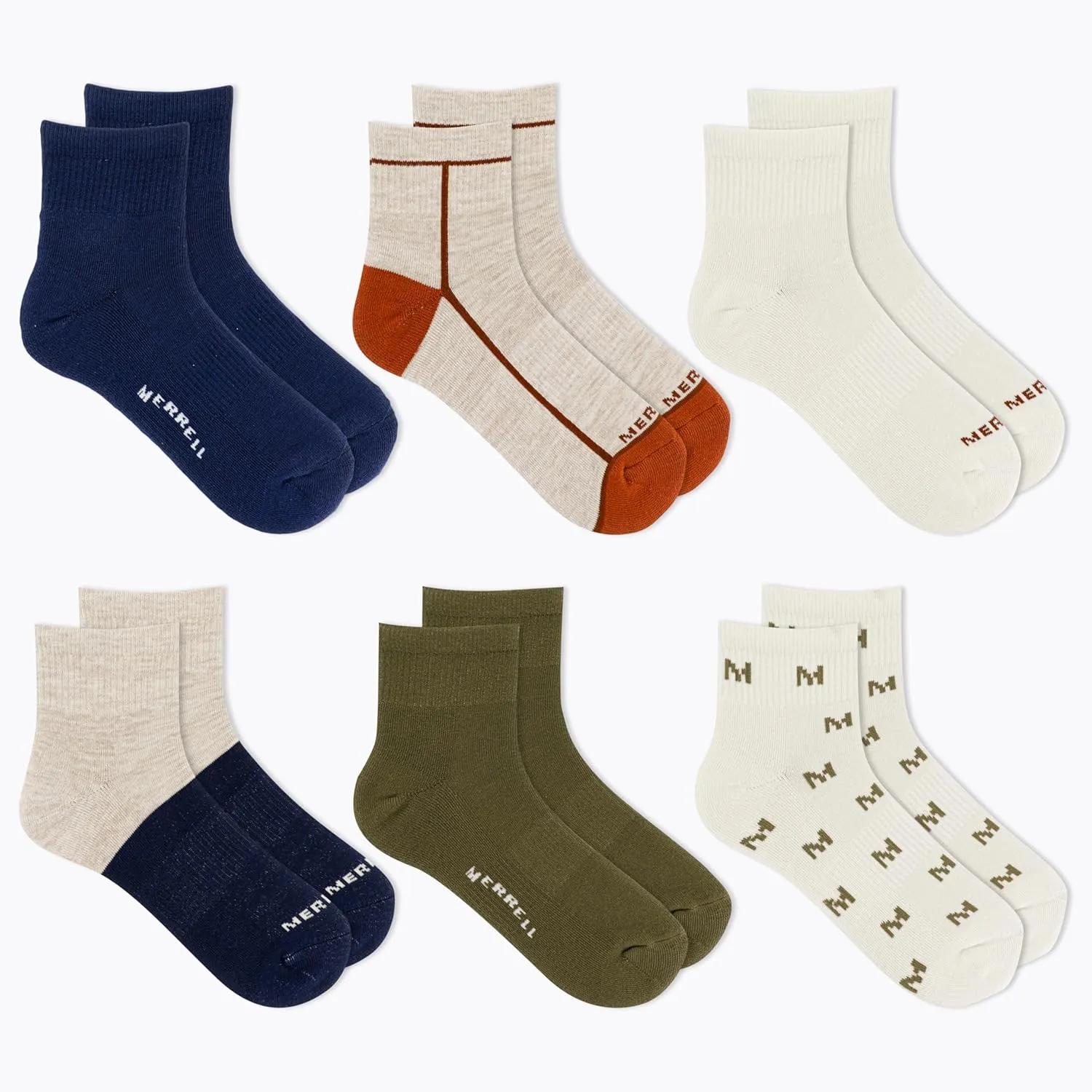Merrel Men's and Women's Recycled Cushioned Socks - 6 & 12 Pairs - Hiking Arch Support