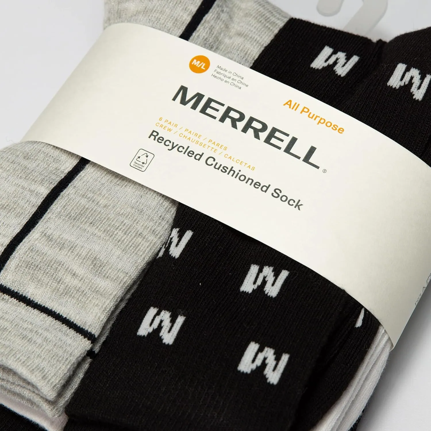 Merrel Men's and Women's Recycled Cushioned Socks - 6 & 12 Pairs - Hiking Arch Support
