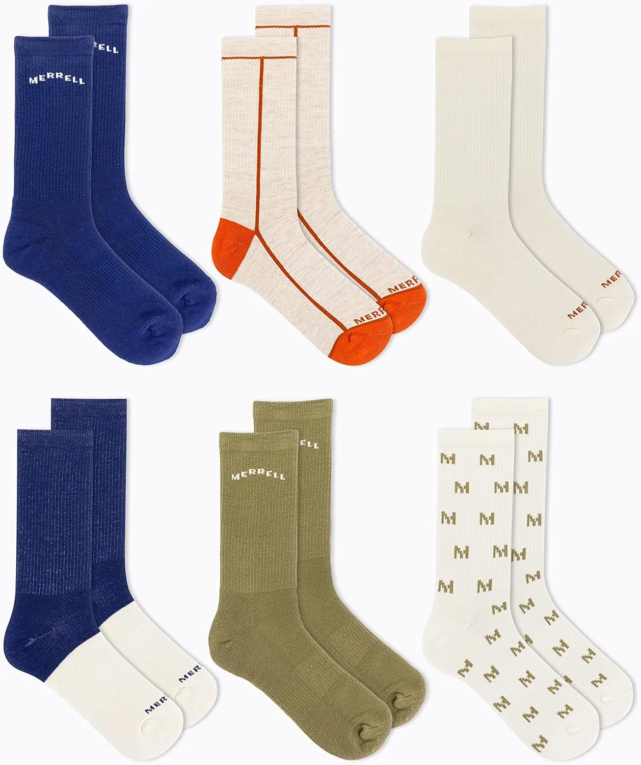 Merrel Men's and Women's Recycled Cushioned Socks - 6 & 12 Pairs - Hiking Arch Support