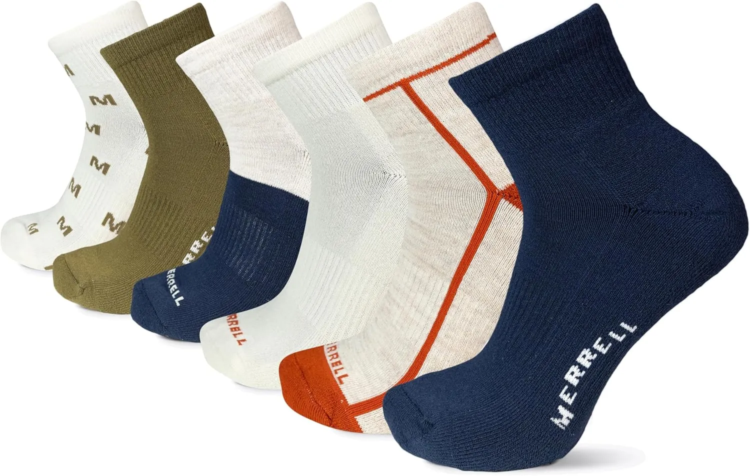 Merrel Men's and Women's Recycled Cushioned Socks - 6 & 12 Pairs - Hiking Arch Support