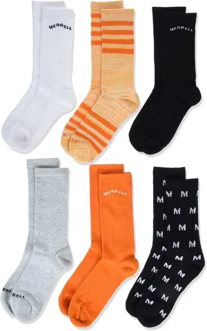 Merrell Kids' Everyday Half Cushion Crew Socks - 6 Pair Pack - Reinforced Heel and Toe