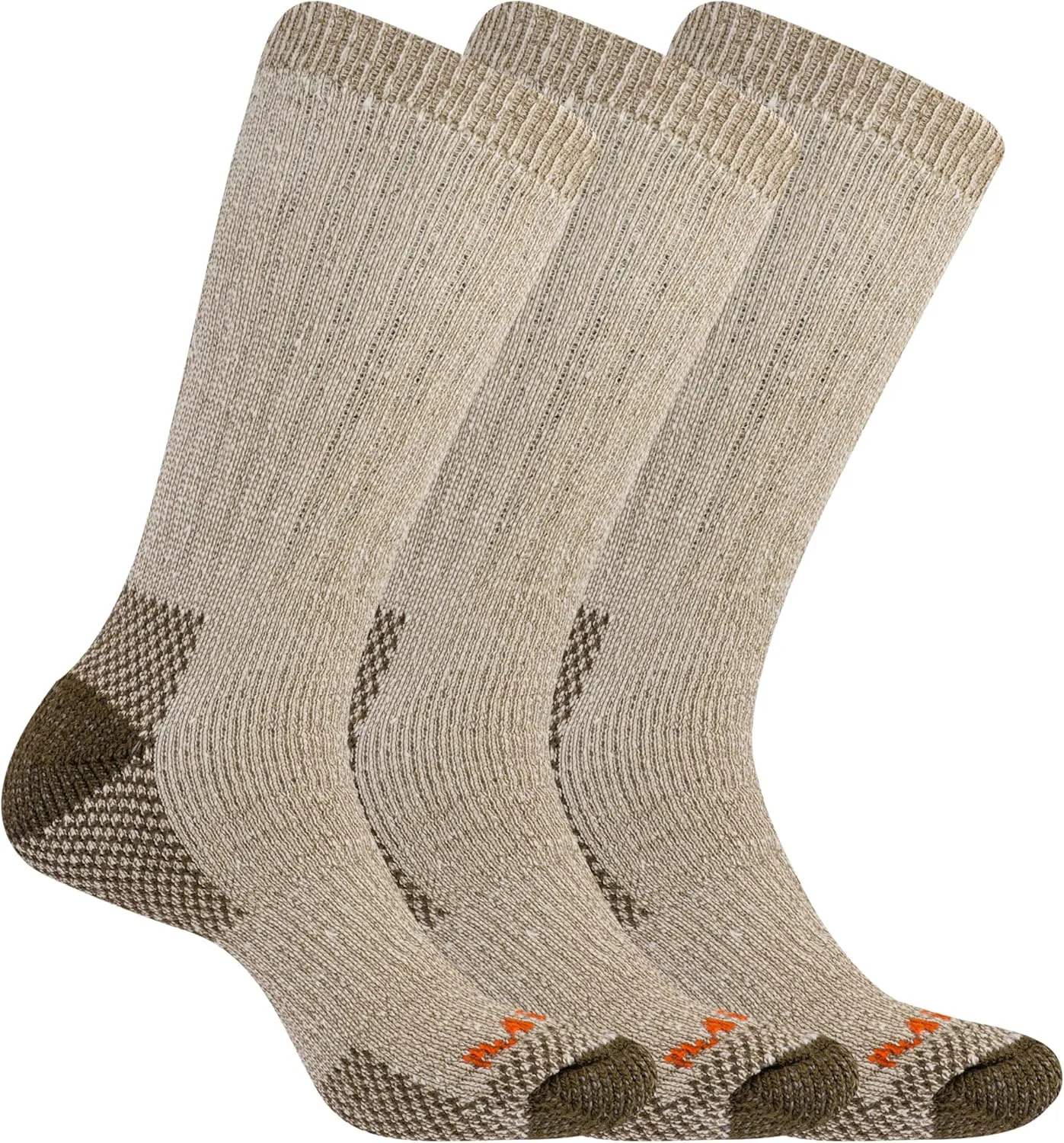 Merrell Men's and Women's Heavyweight Hiker Crew Socks 3 Pair Pack, Brown, M/L