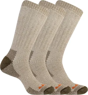 Merrell Men's and Women's Heavyweight Hiker Crew Socks 3 Pair Pack, Brown, M/L