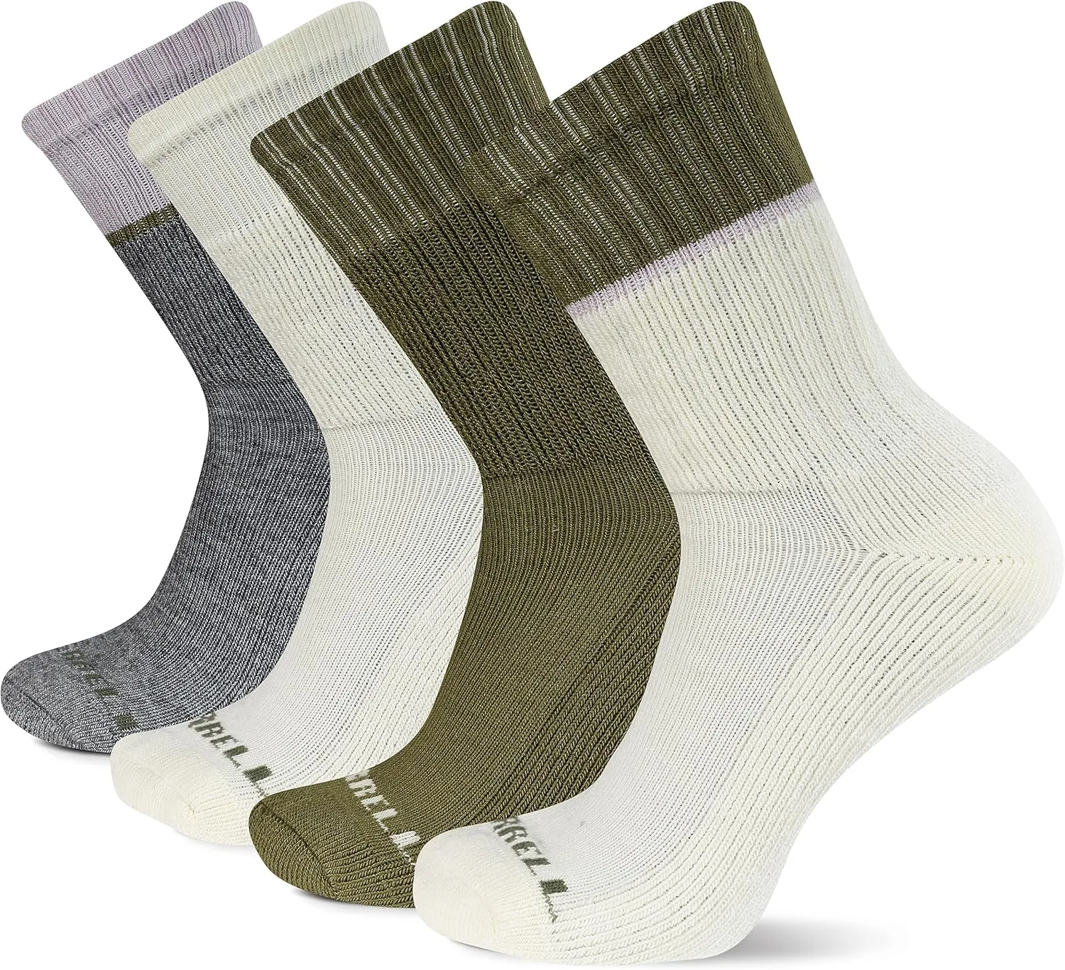Merrell unisex-adult Thermal Hiking Crew Socks 4 Pair Pack Unisex Arch Support Band and Wool Blend