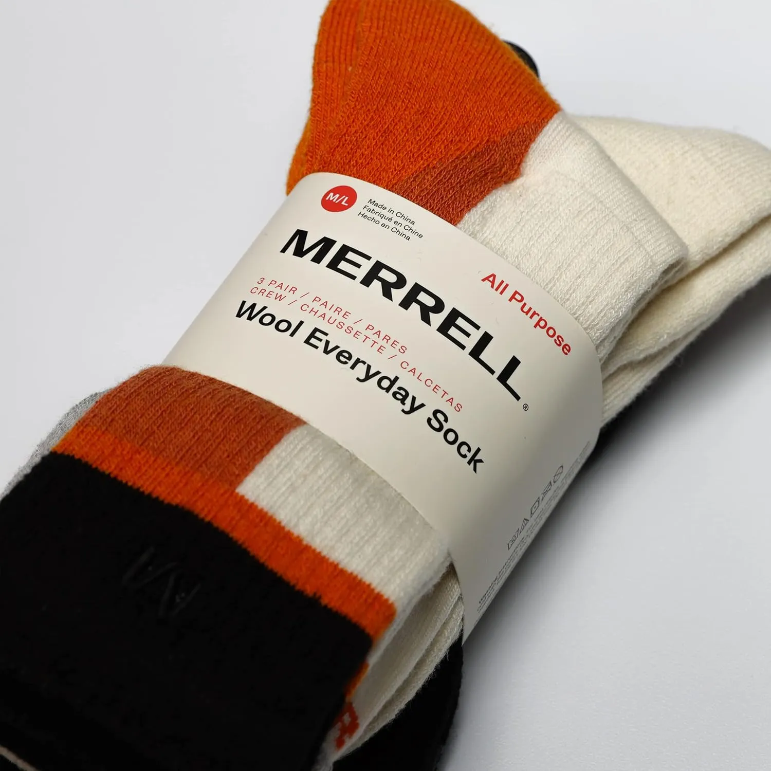 Merrell Unisex Adult Wool Everyday Hiking Socks - 3 Pairs Crew - Cushioned Moisture Wicking
