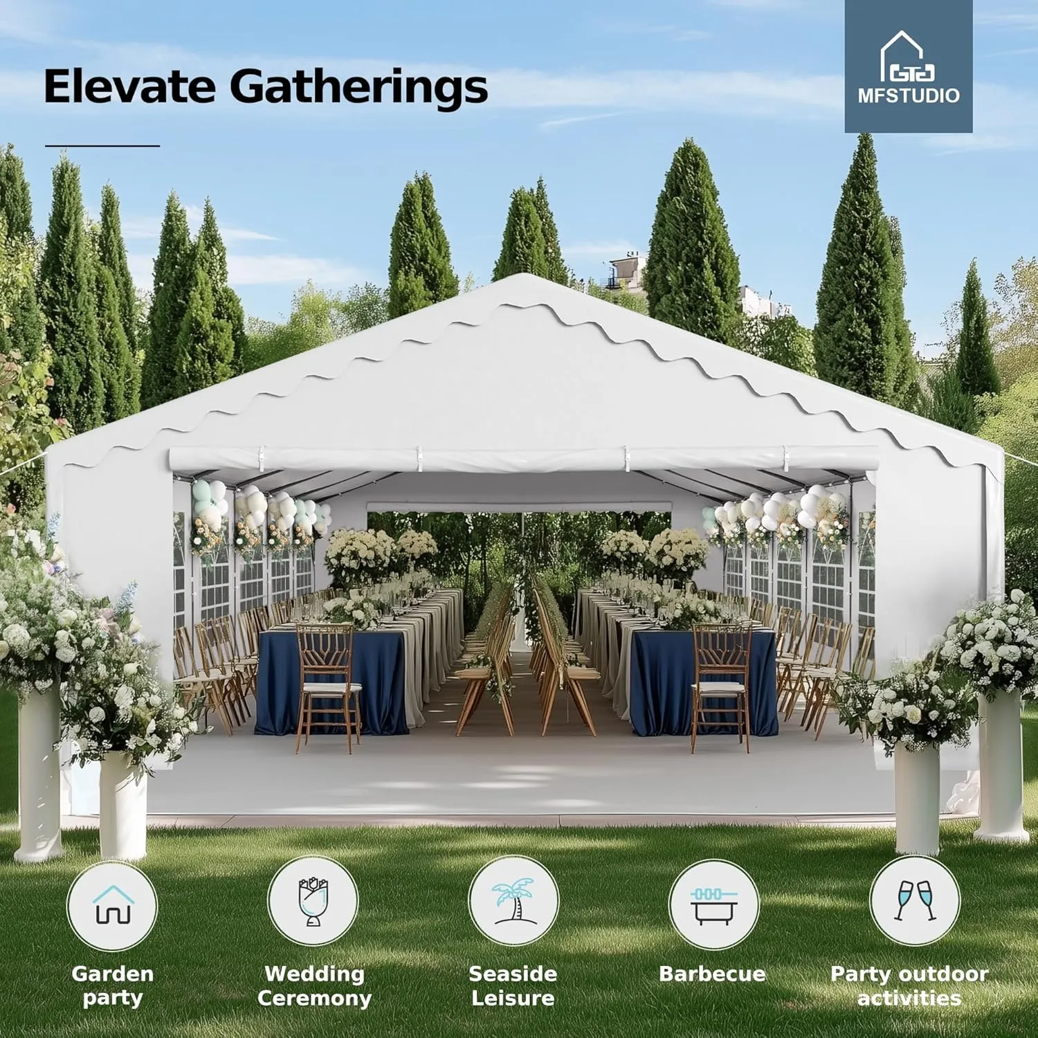 MFSTUDIO 20'x40' Party Tent, Outdoor Heavy Duty Party Tents with Removable Sidewalls, Large Canopy Tent Shelter for Outdoor Events Wedding Birthday, White