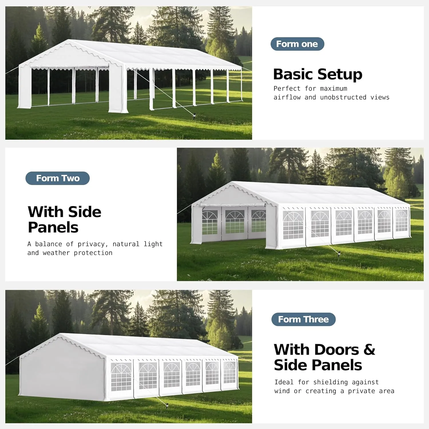 MFSTUDIO 20'x40' Party Tent, Outdoor Heavy Duty Party Tents with Removable Sidewalls, Large Canopy Tent Shelter for Outdoor Events Wedding Birthday, White