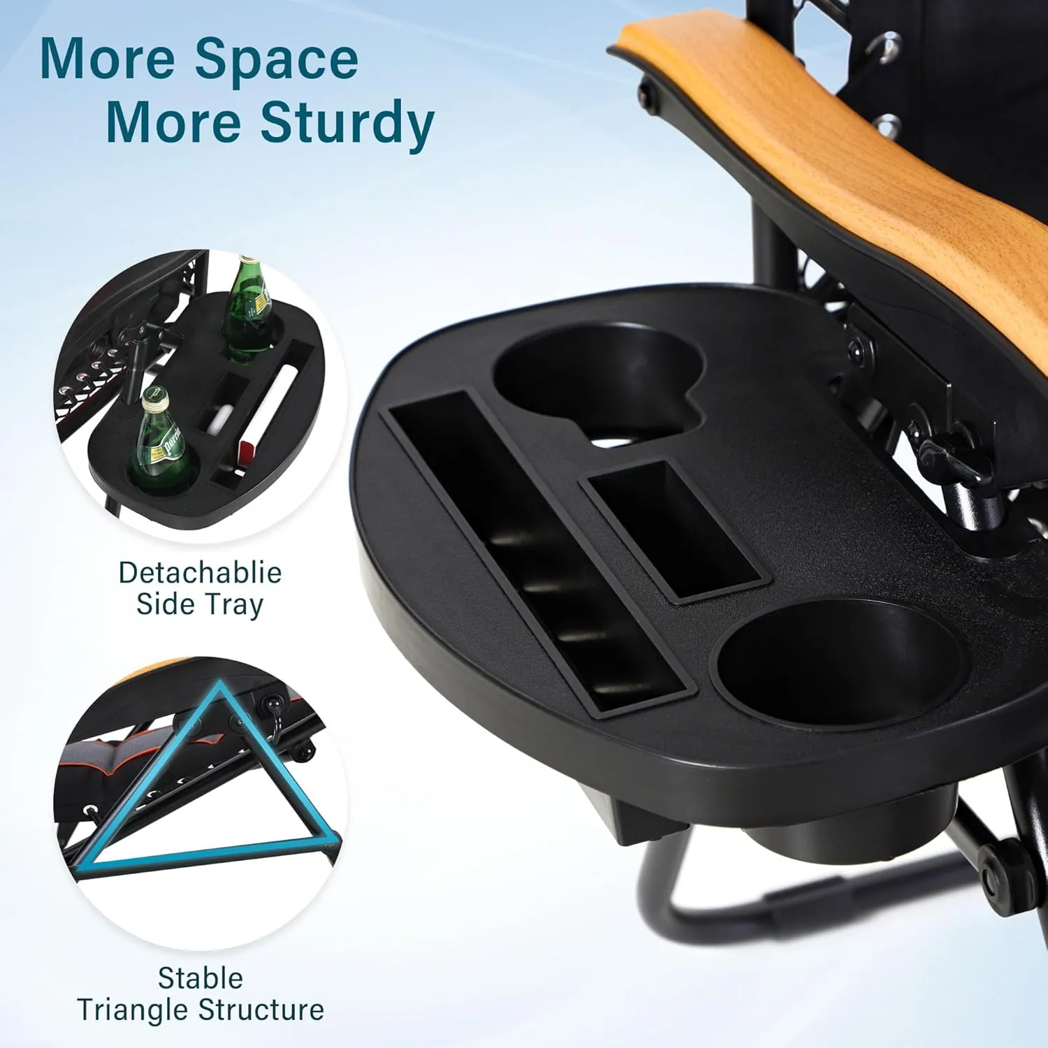 MFSTUDIO Zero Gravity Chairs, Oversized Patio Recliner Chair, Padded Folding Lawn Chair with Cup Holder Tray, Support 400lbs, Black Grey