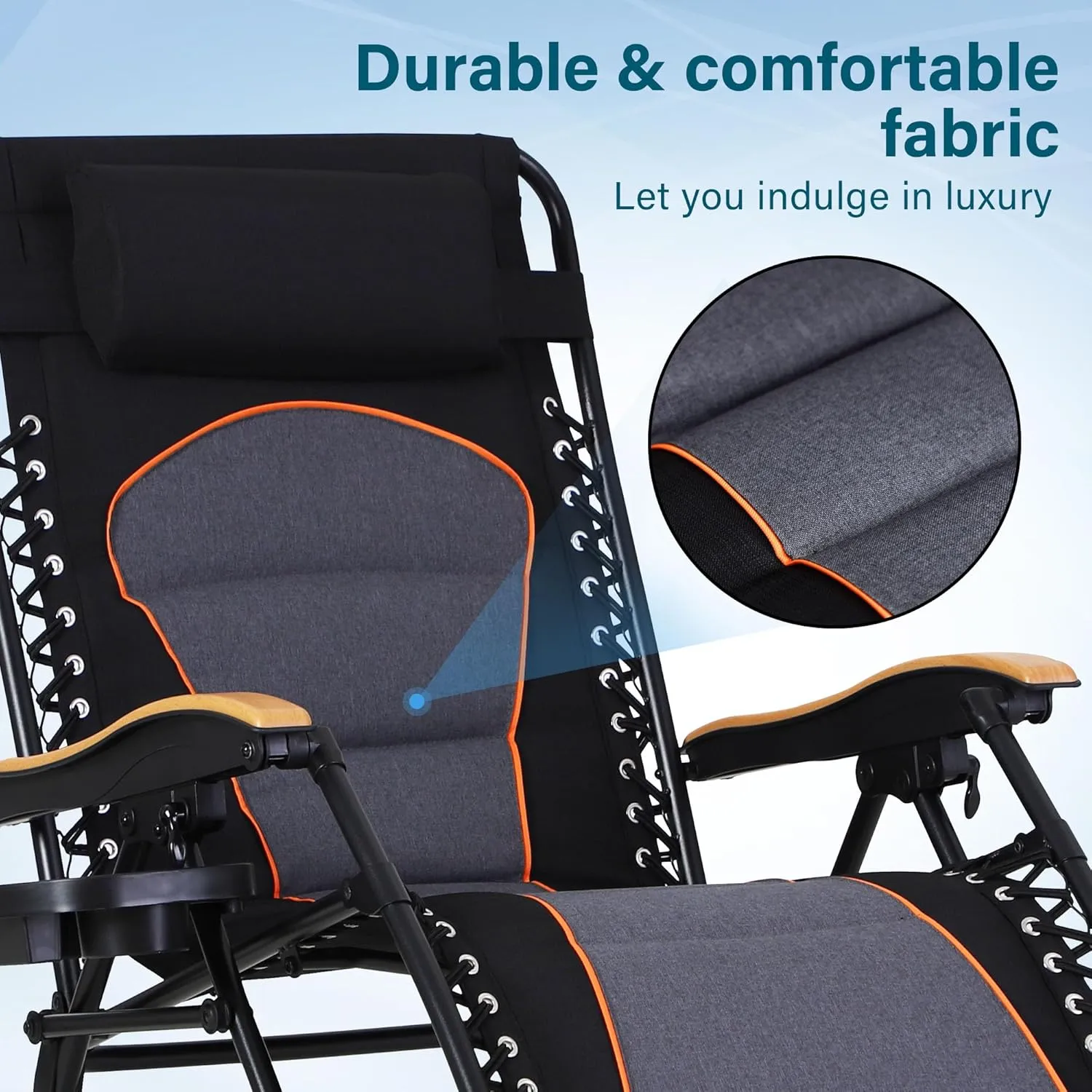 MFSTUDIO Zero Gravity Chairs, Oversized Patio Recliner Chair, Padded Folding Lawn Chair with Cup Holder Tray, Support 400lbs, Black Grey